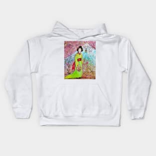 Japanese Girl in The Sakura Garden Kids Hoodie